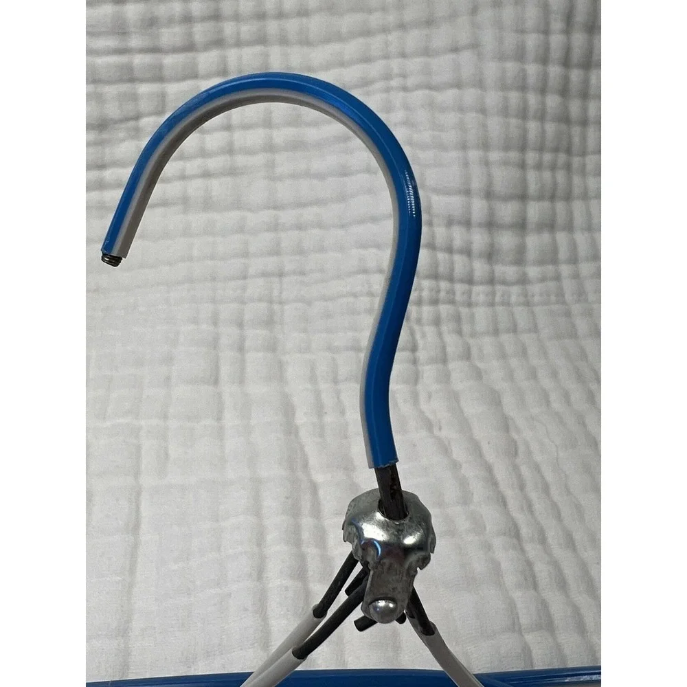 Vintage Folding Wire Travel Clothes Hanger Blue Vinyl Coated Collapsible Luggage